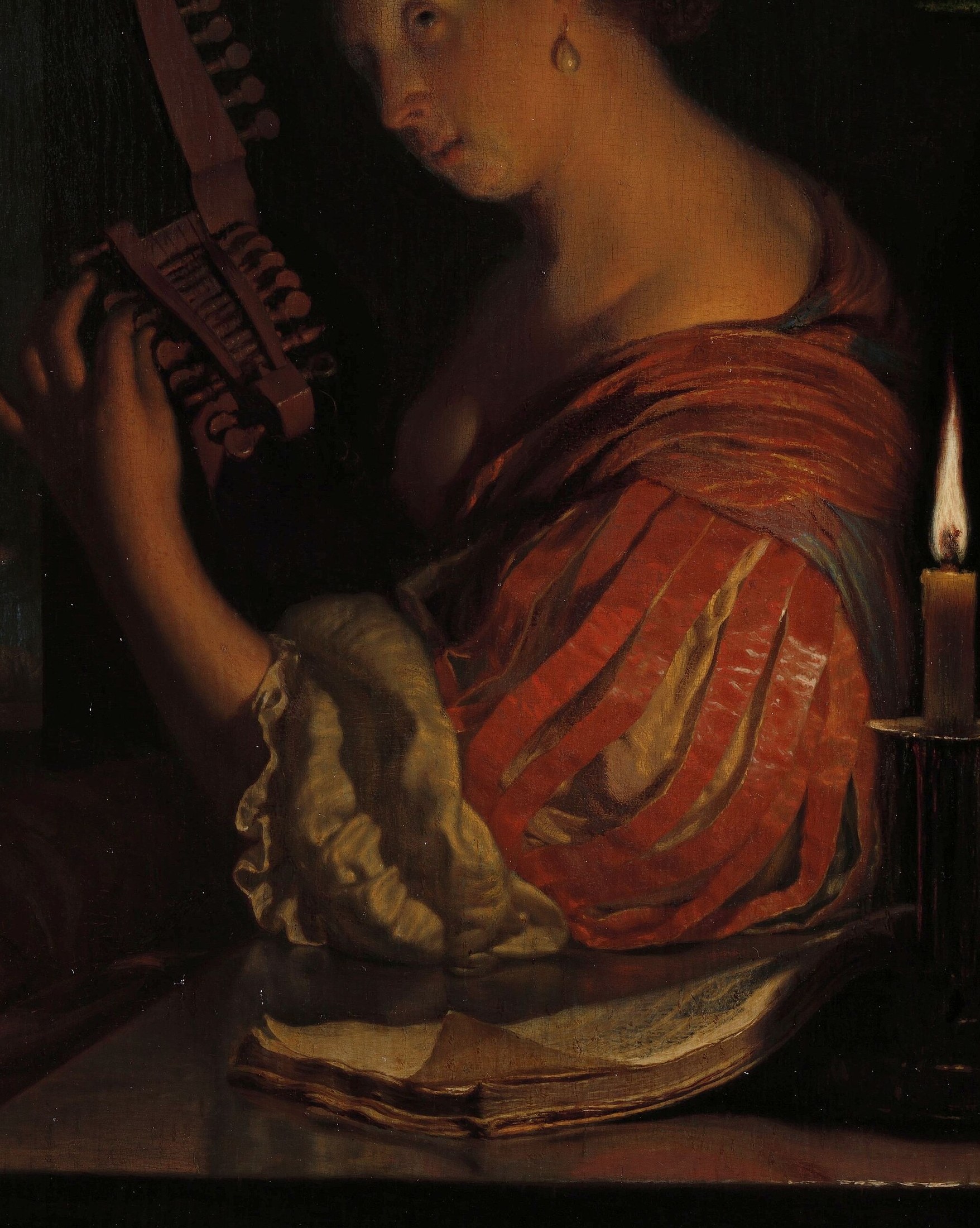His meticulous detail shines in this woman tuning her lute.