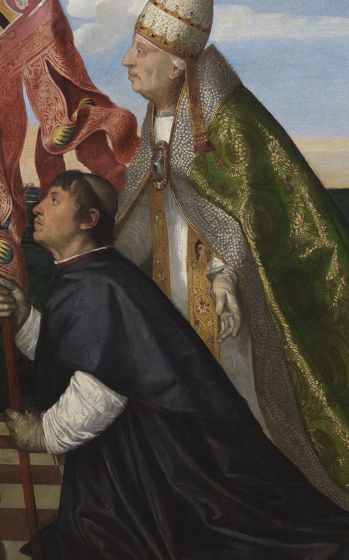 Pope Alexander VI presents him.