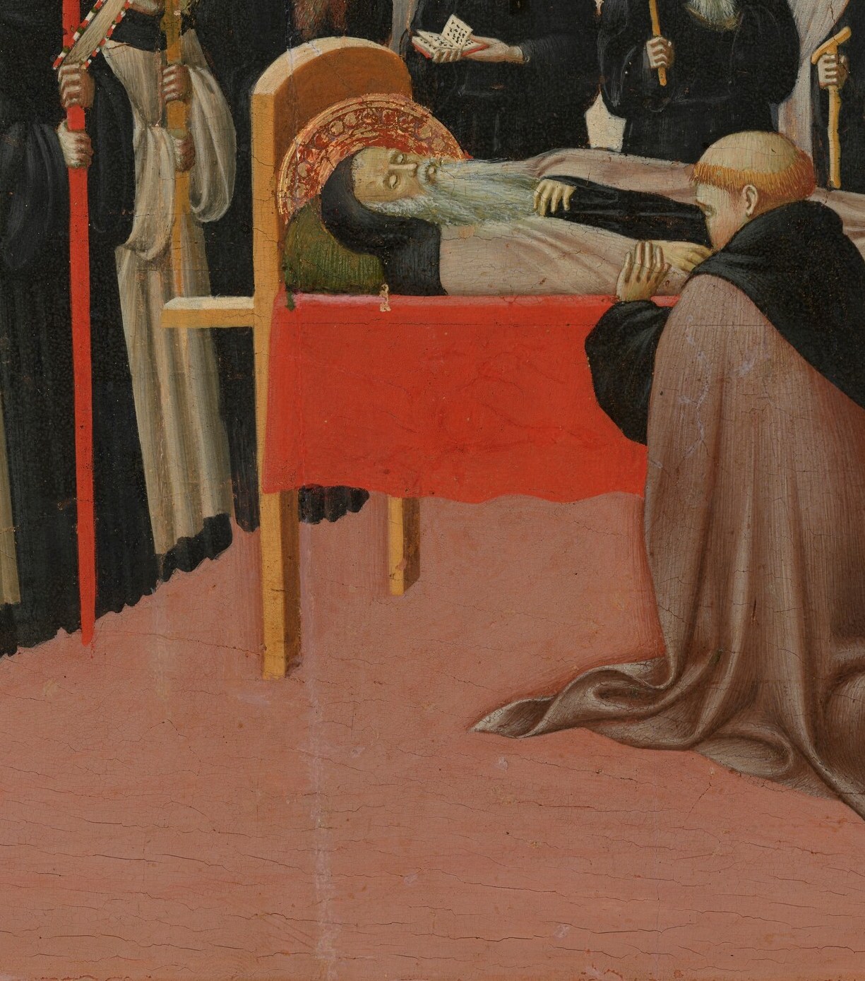 Viewed from behind in full submission, this figure's anonymous grief makes the death feel immediate , the viewer shares his perspective looking toward the body.