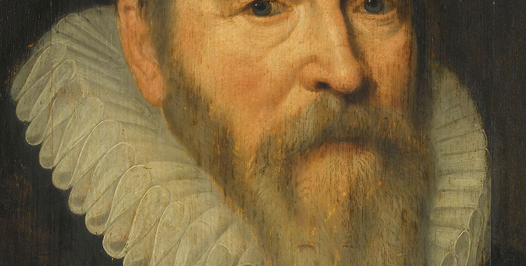 The elaborate collar signifies wealth and social standing in the 17th century.