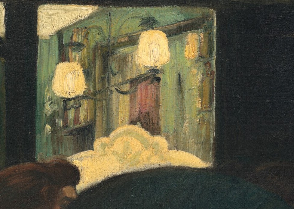 The windows glow behind them. Warmth belongs to someone else.