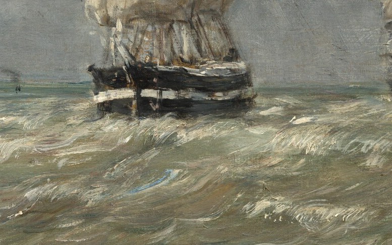 Look at the hull of that steamship, right at the waterline.
