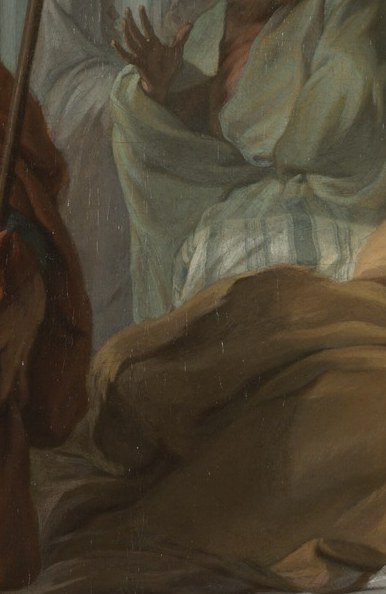 Around him, figures react with astonishment and awe.