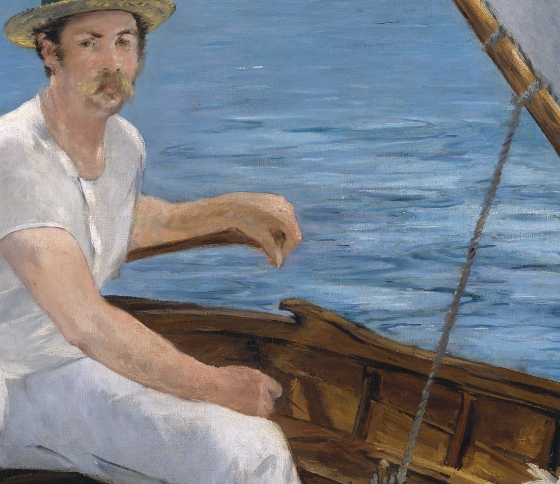 Painted with the barest modeling , nearly chalky , yet reads as warm solid fabric; Manet allows raw underpainting to breathe through, a visible technique lesson in a single passage.