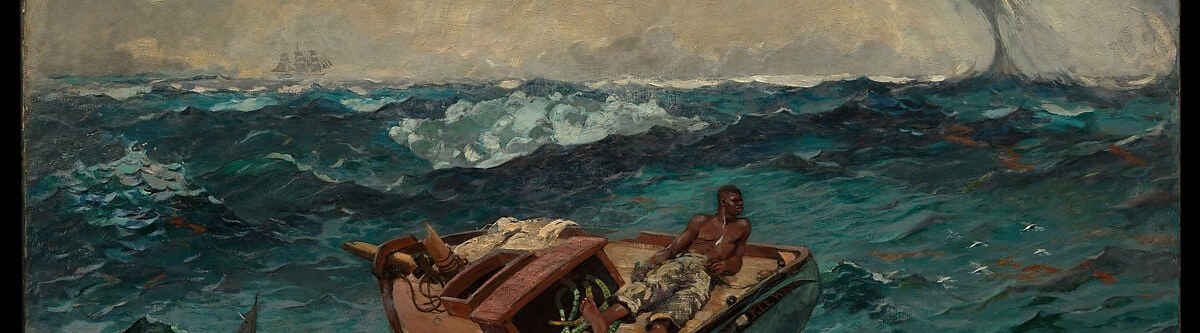 Homer's bravura water painting , multiple wave registers from deep trough to breaking crest, each handled with distinct brushwork, give the Gulf Stream current its physical presence