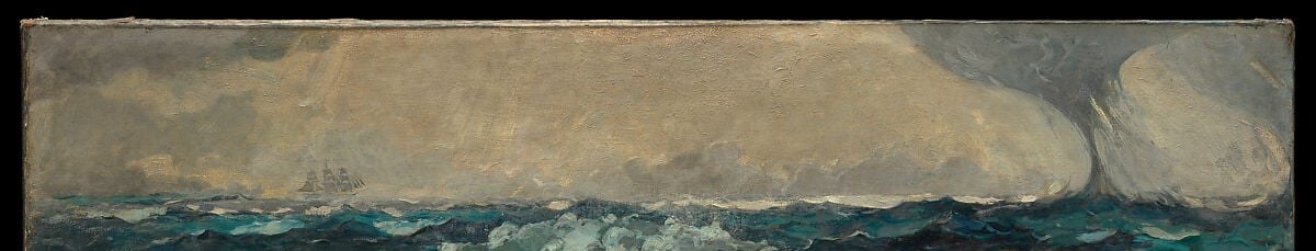 The luminous, threatening sky presses down on the scene; Homer encodes actual weather observation and emotional weight in the same passage of paint
