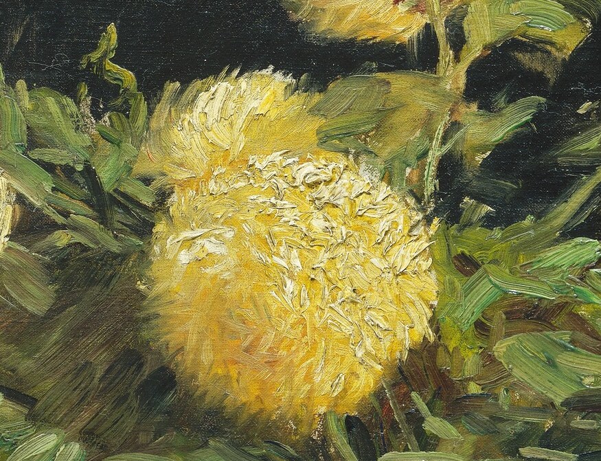 The thick impasto and vibrant yellow suggest a lively, almost tactile presence, conveying warmth and abundance.