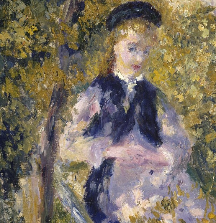 No apron, no bonnet. This is a woman with leisure time.