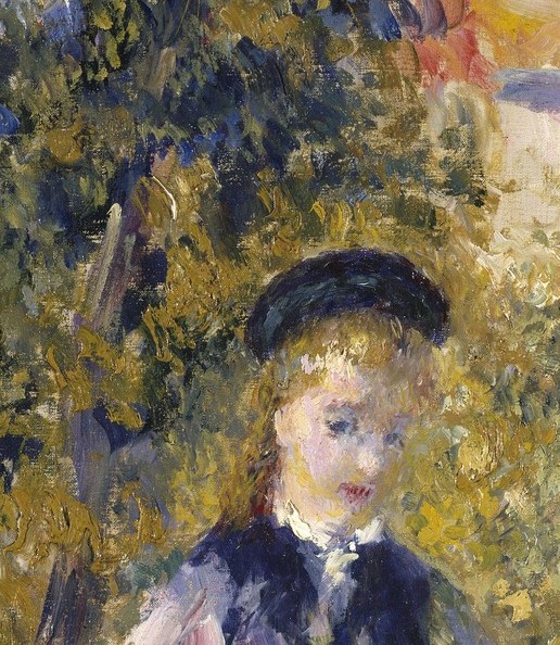 Renoir encodes an entire social class with a hat, a jacket, and a chair.