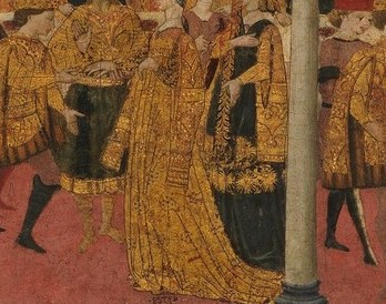 Esther, in her golden gown, prepares to reveal her identity.