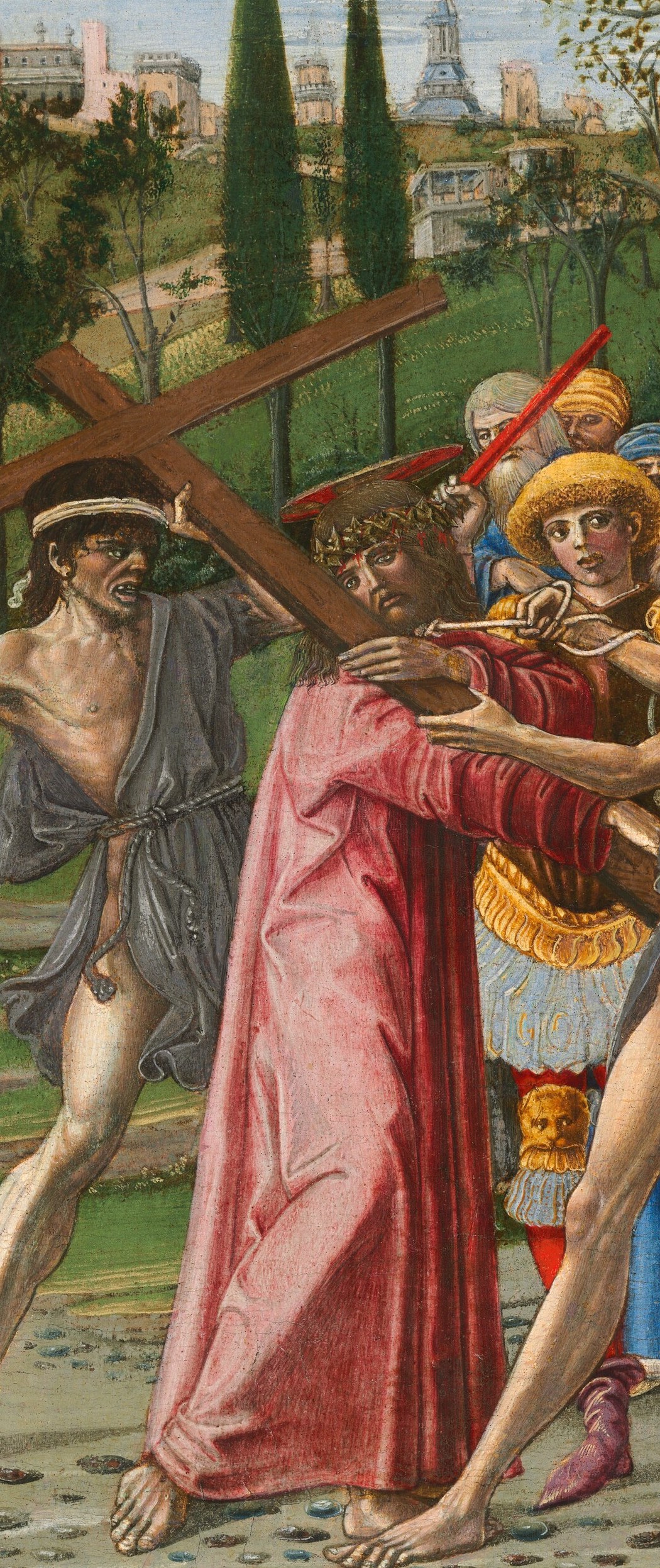 A figure in pink seizes the condemned man.