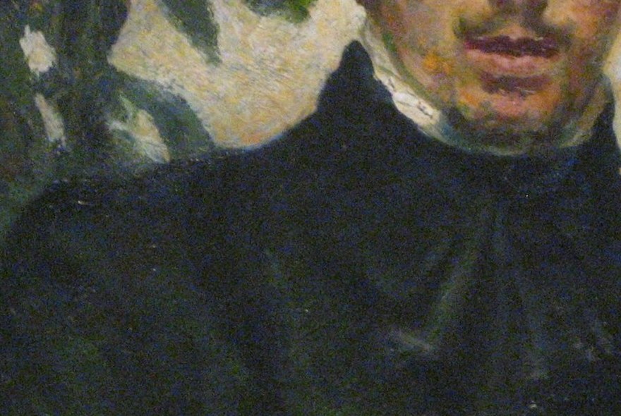 Notice the impasto, thick brushstrokes in his coat.