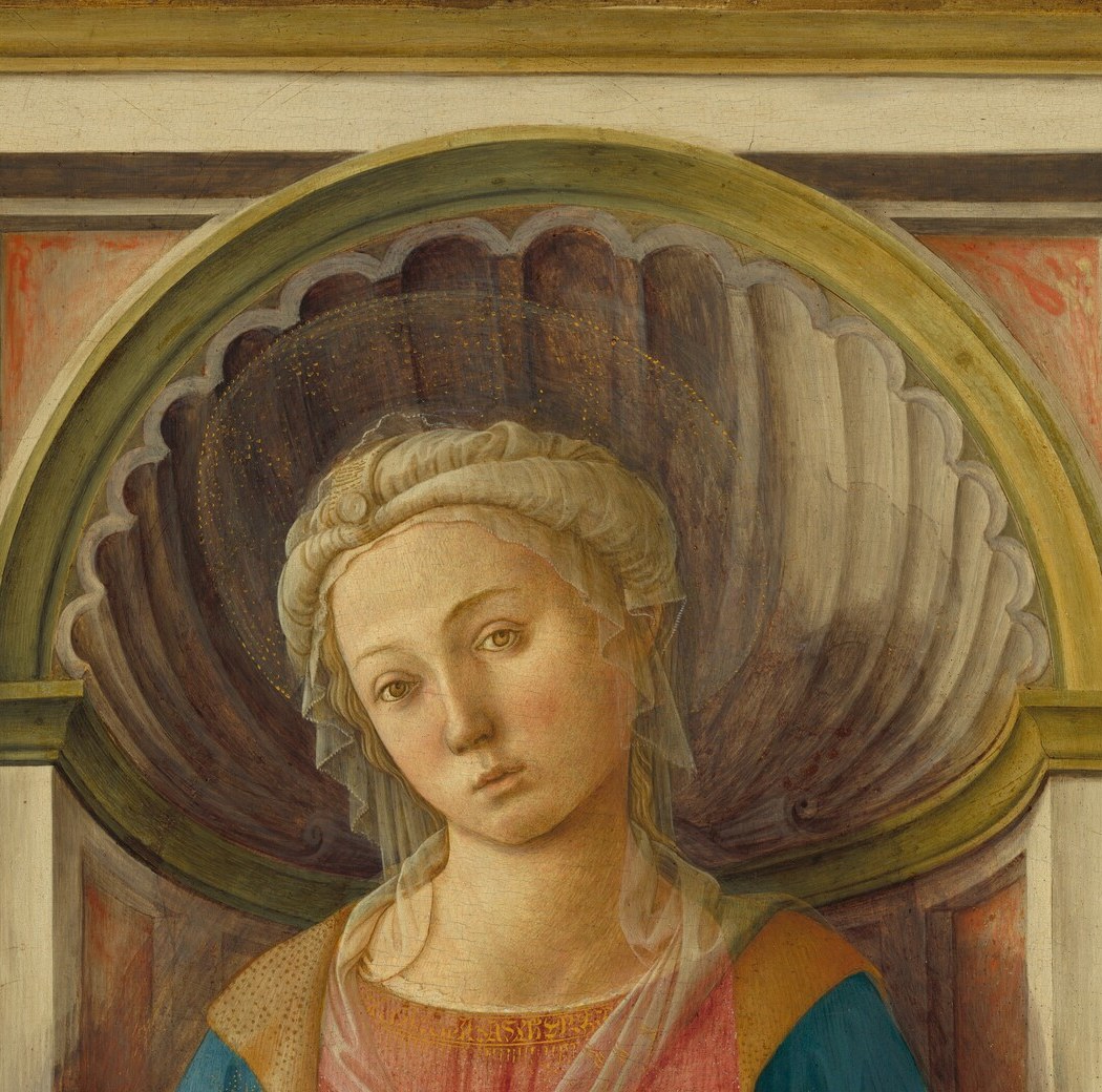 Derived from antique funerary niches and sarcophagi, the coffered shell arch converts a small devotional panel into a monumental altarpiece , the death context lurking inside the birth image