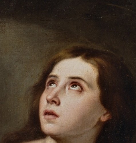 Look at her face in contemplation.