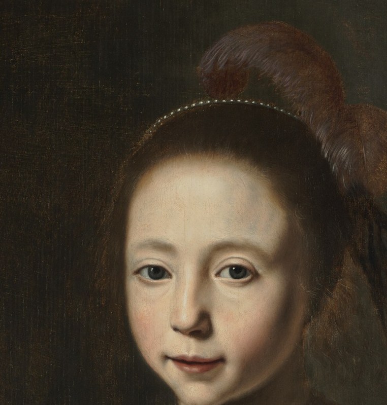 The sitter meets the viewer with gravity unusual for a child , the portrait demands she perform adulthood, and the face shows it.
