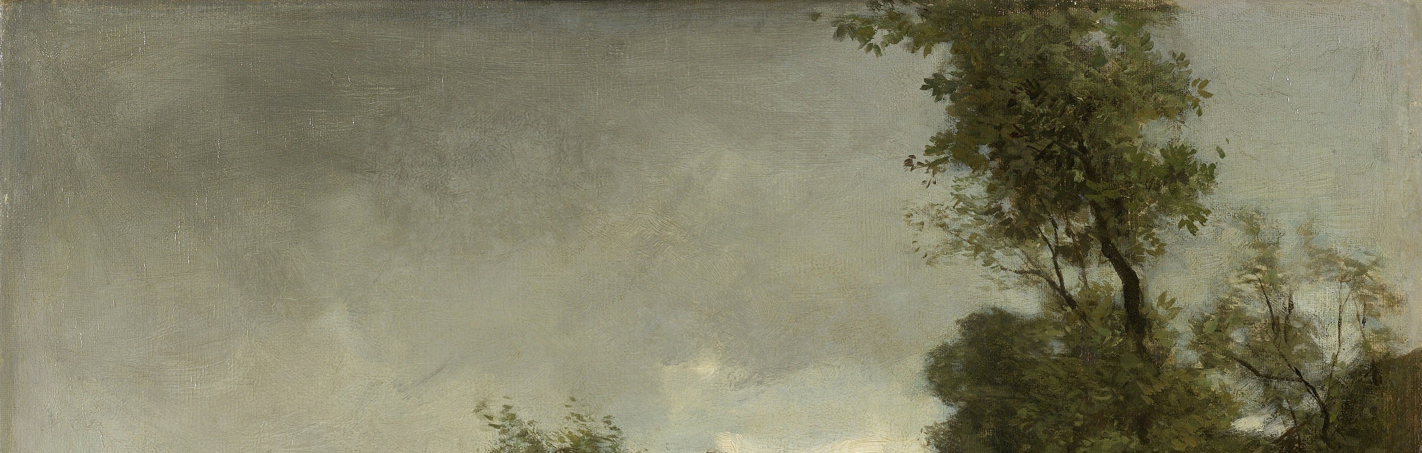 The sky occupies nearly half the canvas, typical of Dutch landscape tradition; the graduated grey-green tonality is the painting's primary mood-setter.