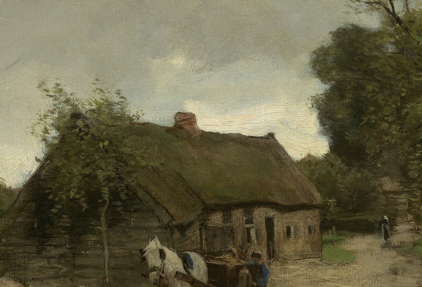 A quiet cottage on a dirt road. A modest Dutch landscape.