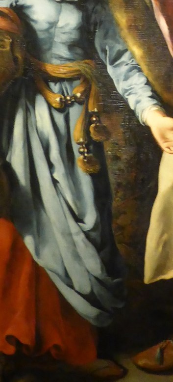 Hagar holds a water vessel. Her provision for exile.