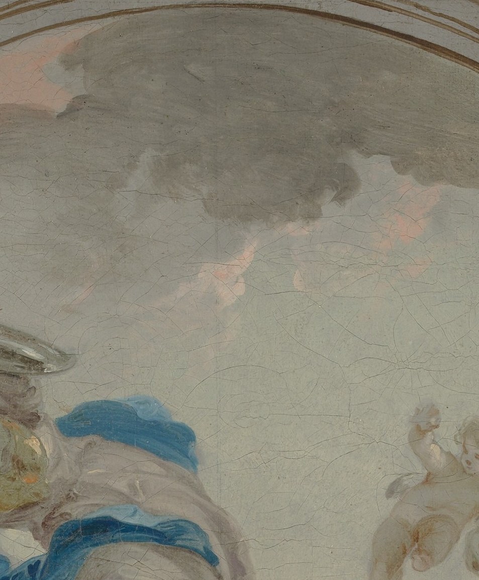 At the apex, a figure in blue. Wisdom, armored with a mirror and a plumed helmet.