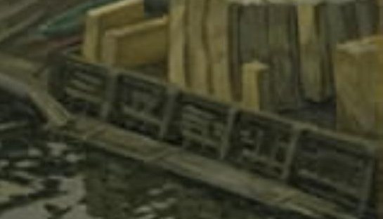 On this barge, stacked crates suggest ongoing commerce.