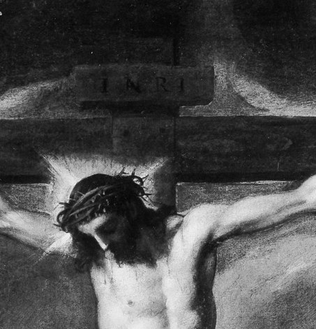 The downward tilt of the head is the devotional and emotional core of the composition; the crown of thorns readable even in this reproduction.