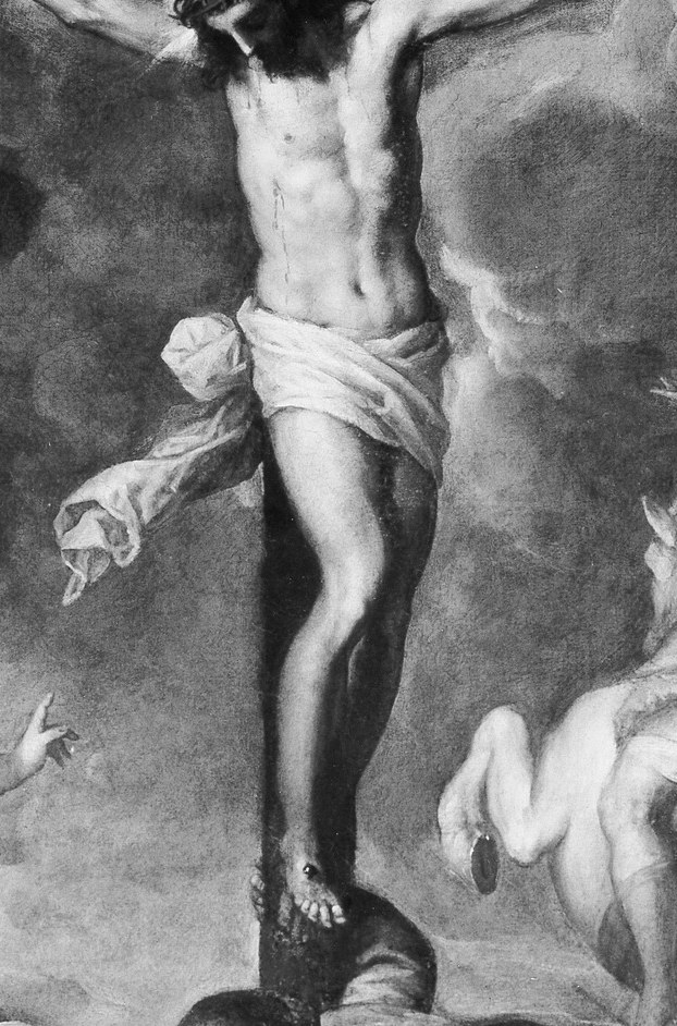 Palma's Mannerist light source bathes the body in an otherworldly pallor that pulls the eye from across the room , classic chiaroscuro as theological statement.