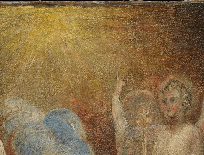 Then, a radiant angel appears to him by the altar.