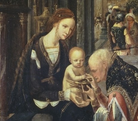 Her serene expression and gentle posture convey maternal love and divine grace.