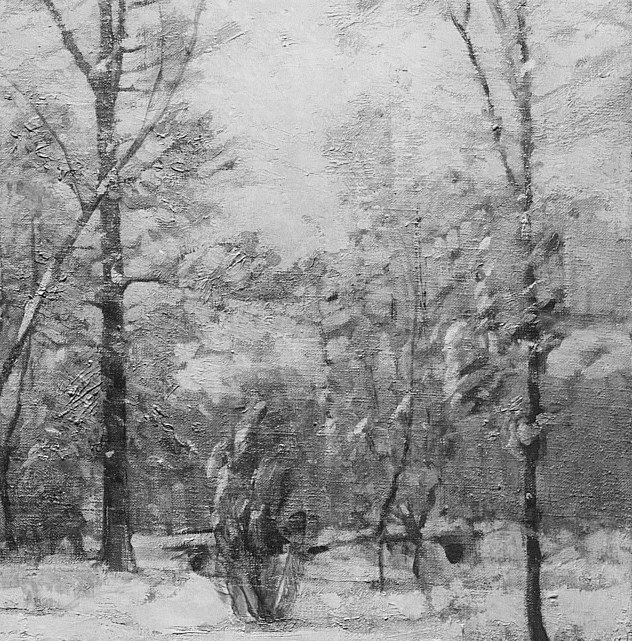 These forms are rendered with soft edges, creating atmospheric depth and suggesting a receding landscape.