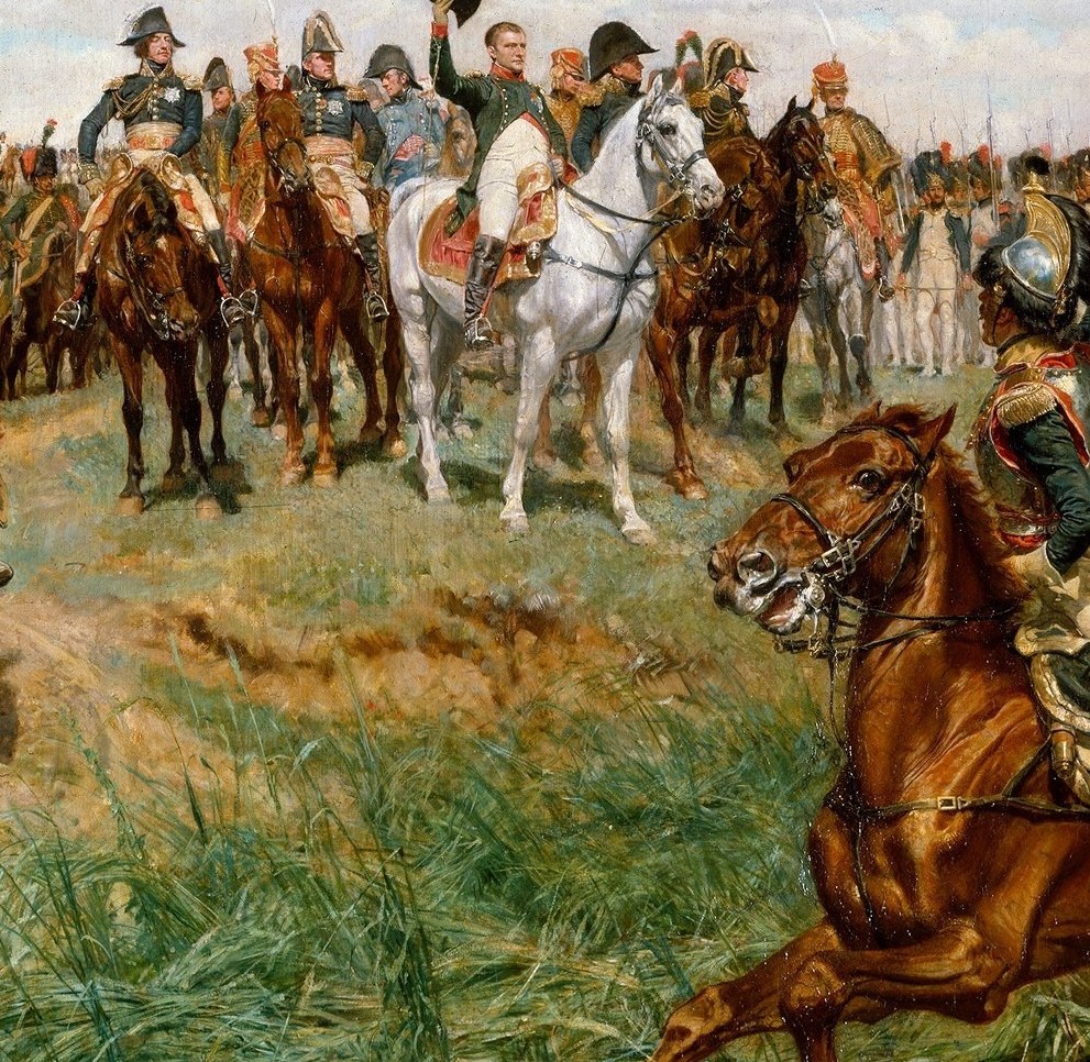 The horse's stillness against the surrounding surge is a deliberate contrast , Meissonier studied horse motion obsessively and built a special rail-car to sketch cavalry at speed.