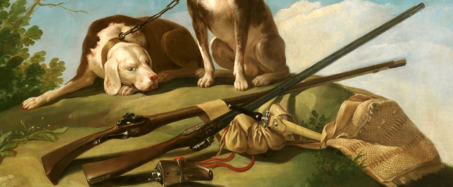 Here, a hunting rifle crosses the foreground, polished and ready.