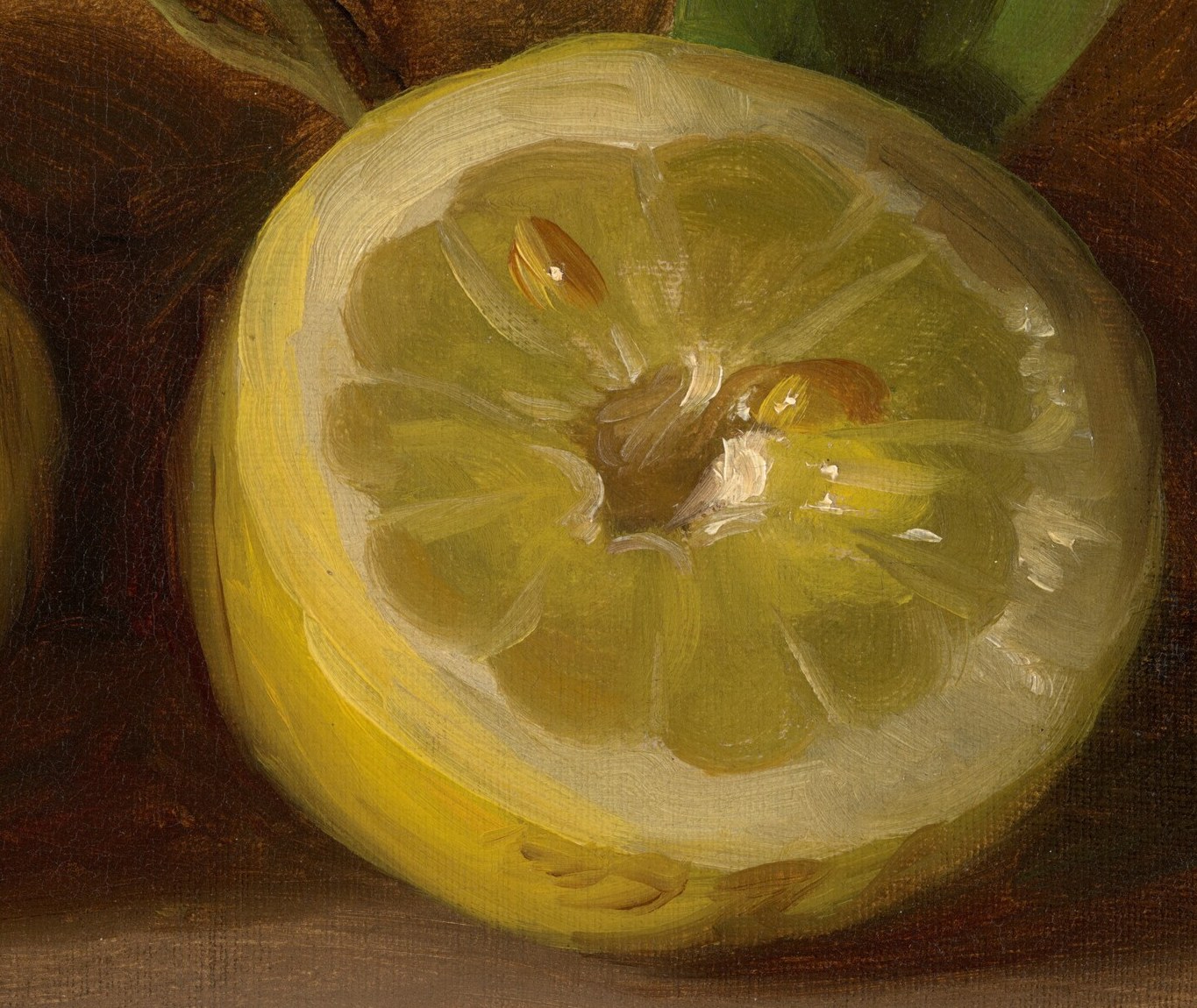 Its glistening surface and subtle shadows suggest a juicy, ripe fruit, showcasing the artist's skill in rendering texture.