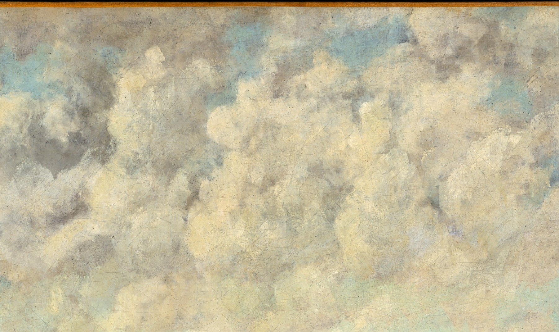 Courbet's primary subject , the billowing, luminous clouds occupy nearly half the canvas and demonstrate his bravura handling of pale impasto, making sky rival sea in weight and drama.