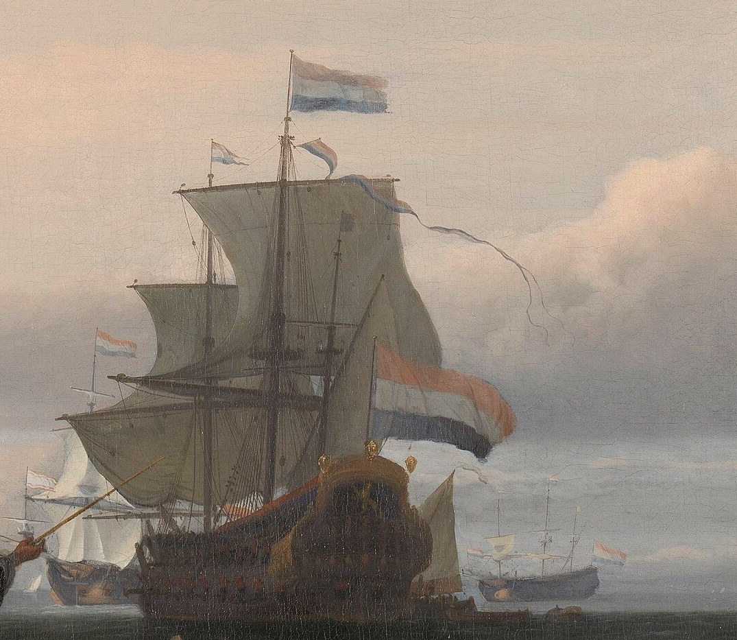 His 1671 painting shows the Dutch flagship, the Gouden Leeuw.