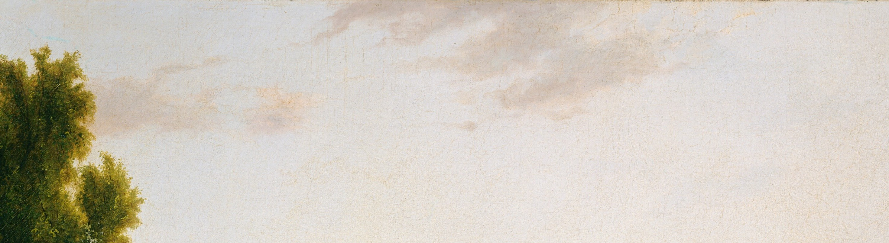 The sky is the painting's primary light engine; its soft gold suggests late afternoon, imbuing the scene with quiet spiritual weight common to Hudson River School sentiment.
