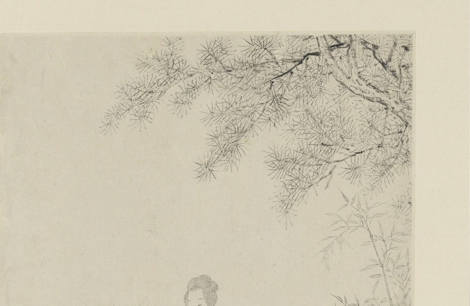 The detailed rendering of the pine needles adds a naturalistic element and a sense of timelessness.