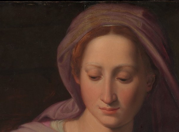 Her expression is one of grave foreknowledge rather than tender joy , the emotional keynote of the whole composition.