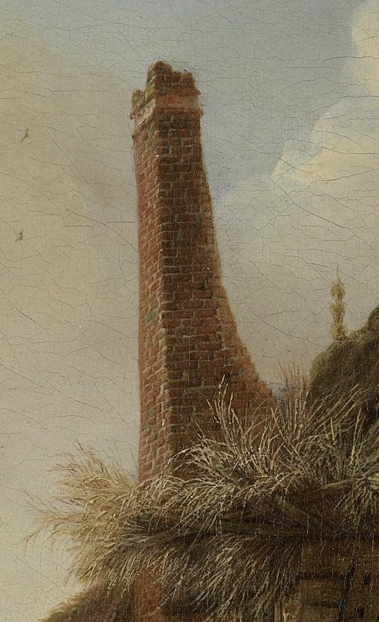 A sturdy element contrasting with the surrounding decay, hinting at past habitation.