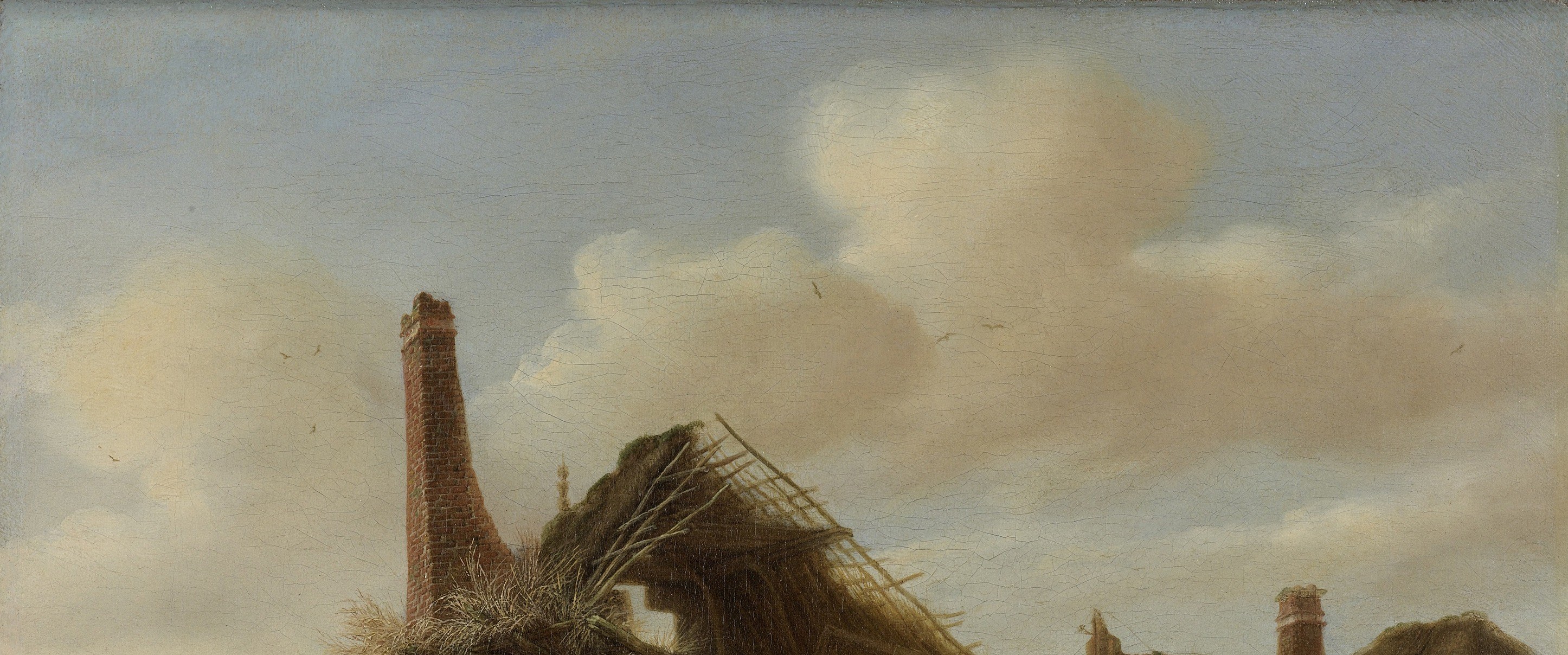 The lighting and atmosphere created by the sky contribute significantly to the mood.