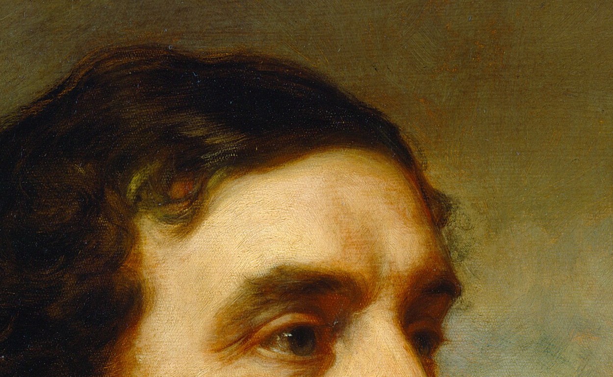 The painter captures his intellectual confidence and sharp mind.