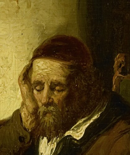 His weary face suggests the profound dedication to his studies.