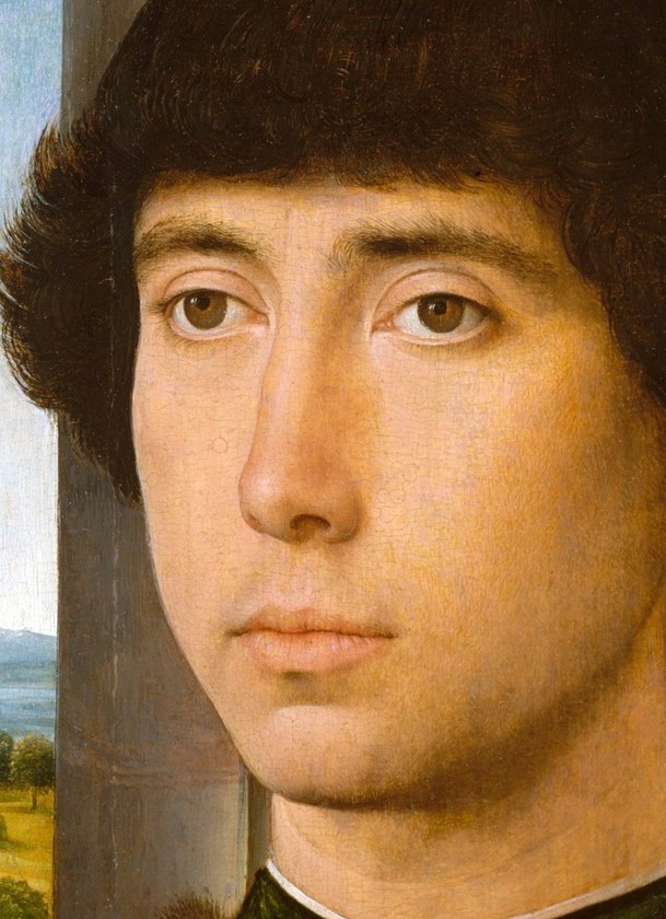 His direct gaze and neutral expression invite contemplation about his inner thoughts and social standing.