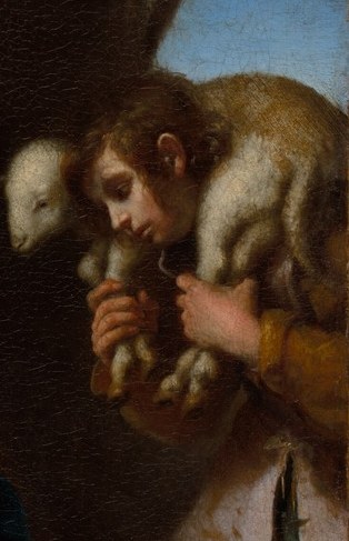 Two shepherds offer their humble gifts.