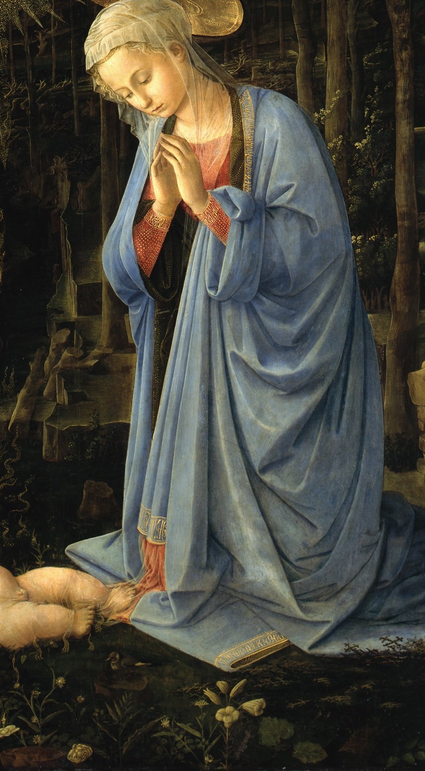 Mary kneels, a young John the Baptist beside her.