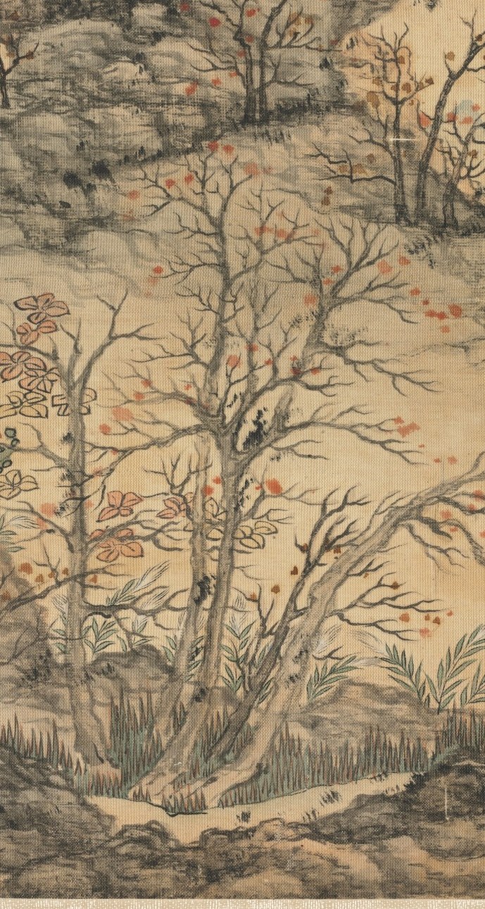 Its intricate branches create a sense of age and resilience, drawing the eye into the composition.