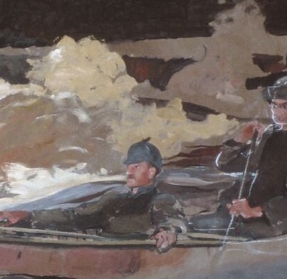 The stern paddler sets the course.