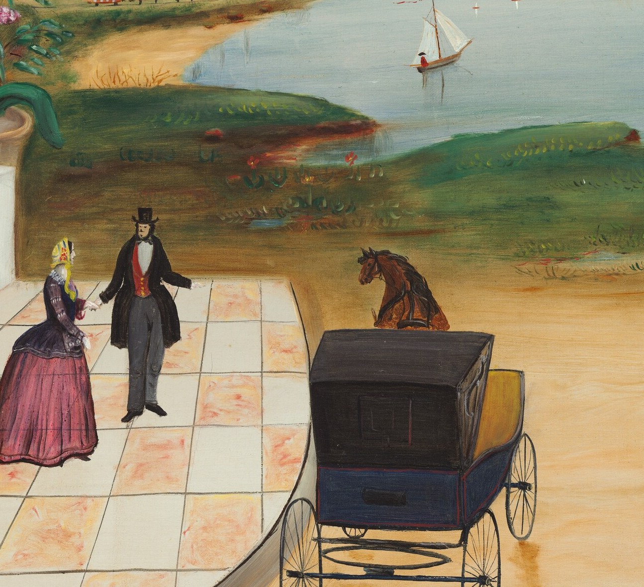 The carriage waits. The dog runs. A journey is starting.