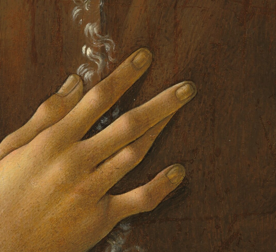 Look at the fingers. Unusually long, unusually slender.