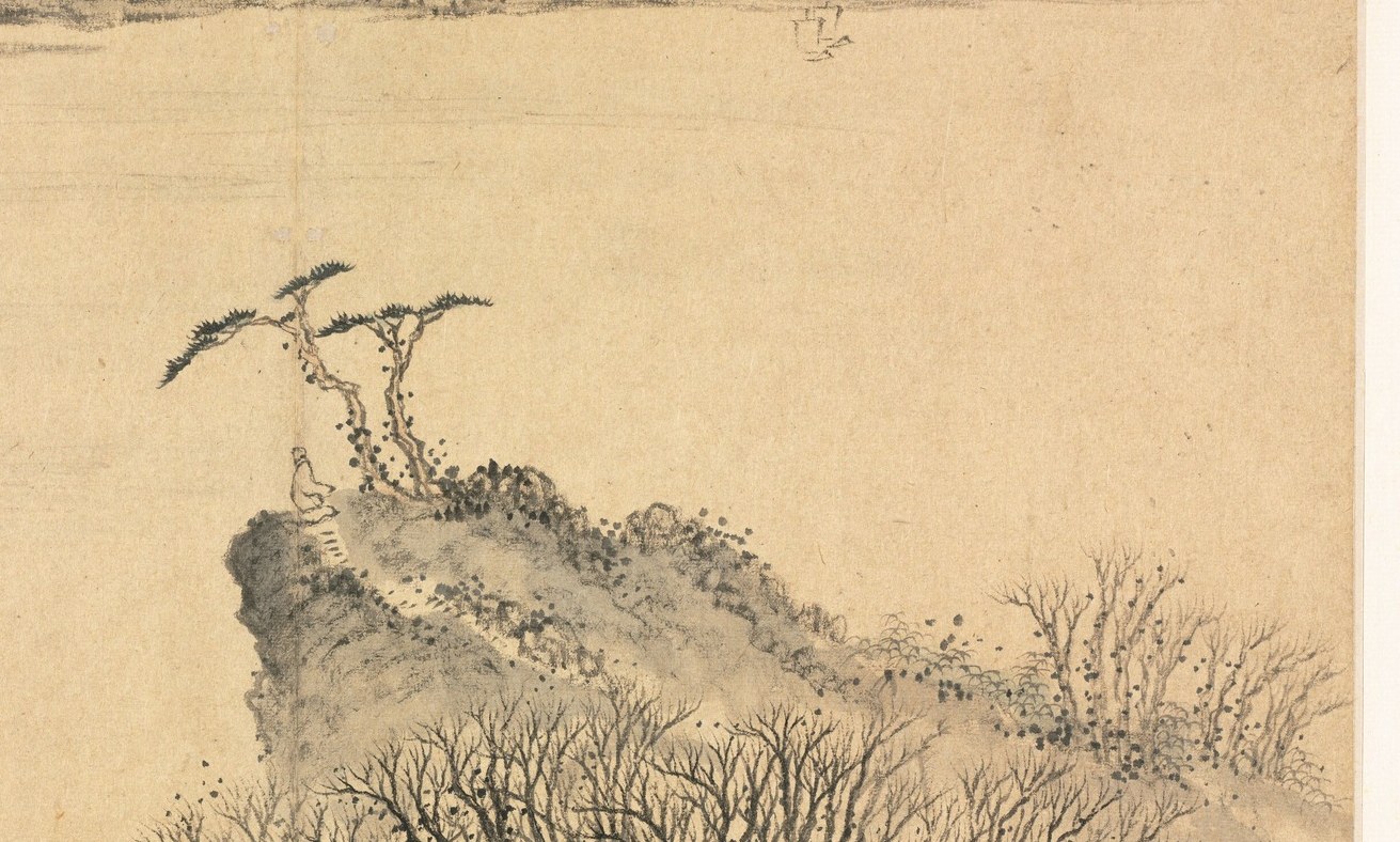 The unpainted paper is the subject. Water or mist, left deliberately blank.