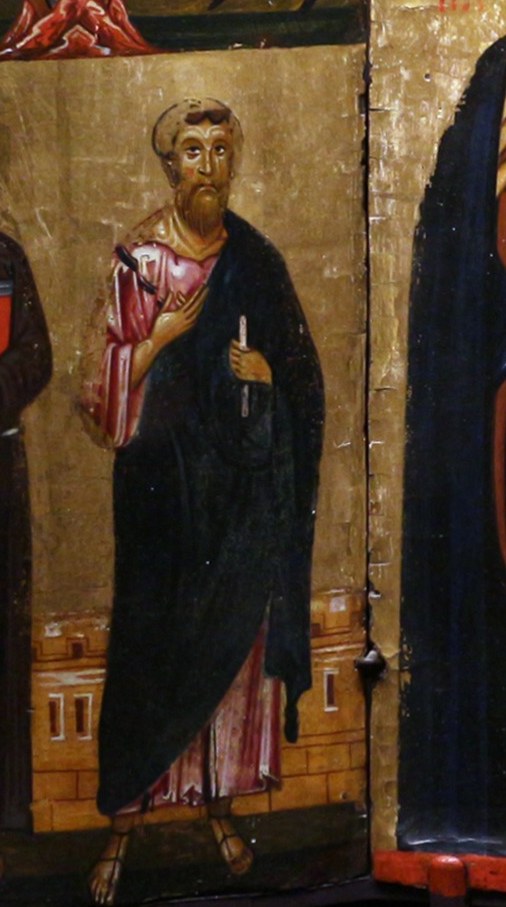 On the far right, St. John the Baptist, preparing the way.